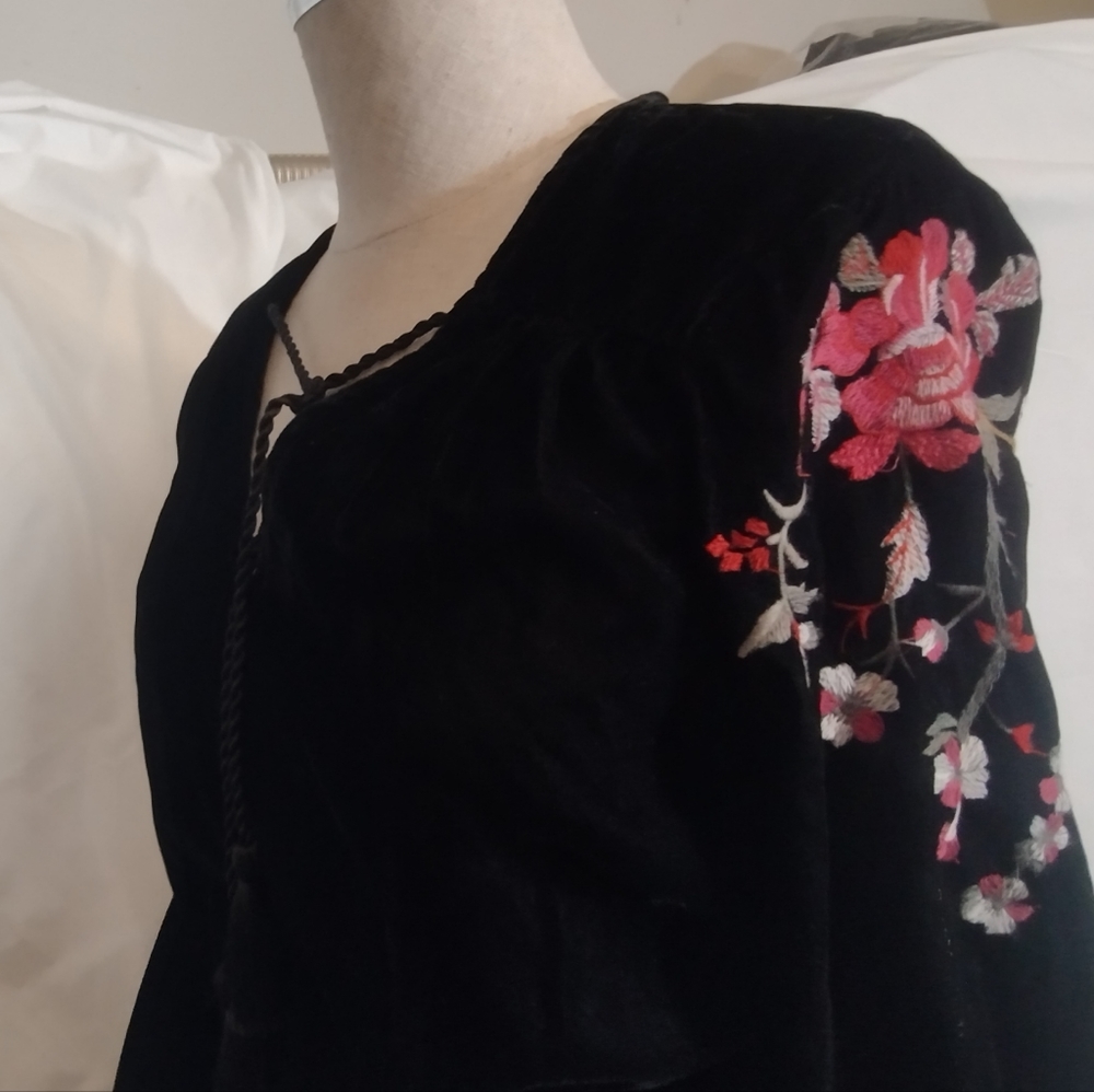 a.n.a TAG Rose Dress, Long Sleeve, Dress, Black, Floral Embroidery/Pleats, XS - Picture 9 of 16